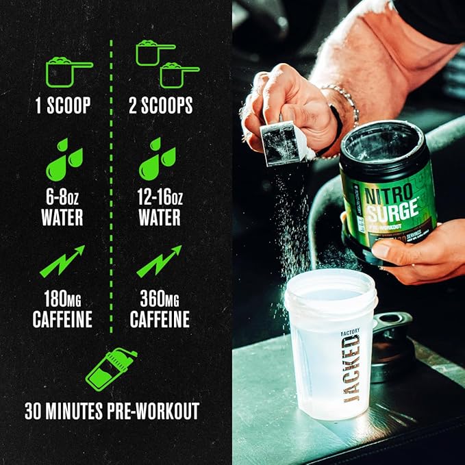 Jacked Factory Nitrosurge Pre-Workout in Grape & BCAA in Fruit Punch for Muscle Building and Recovery