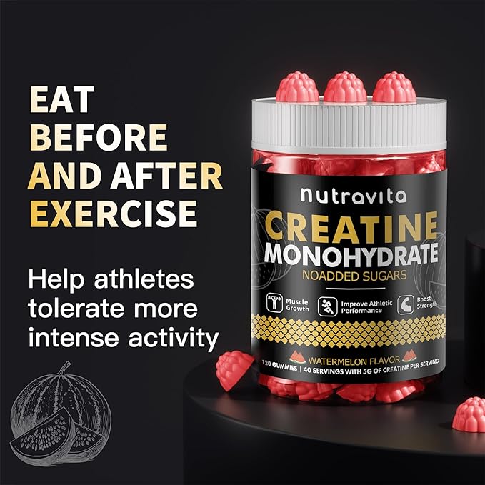 Creatine Monohydrate Gummies for Men & Women, Creatine Monohydrate for Muscle Strength, Muscle Builder, Energy Boost, Pre-Workout Supplement(120 Count)-Watermelon Flavor