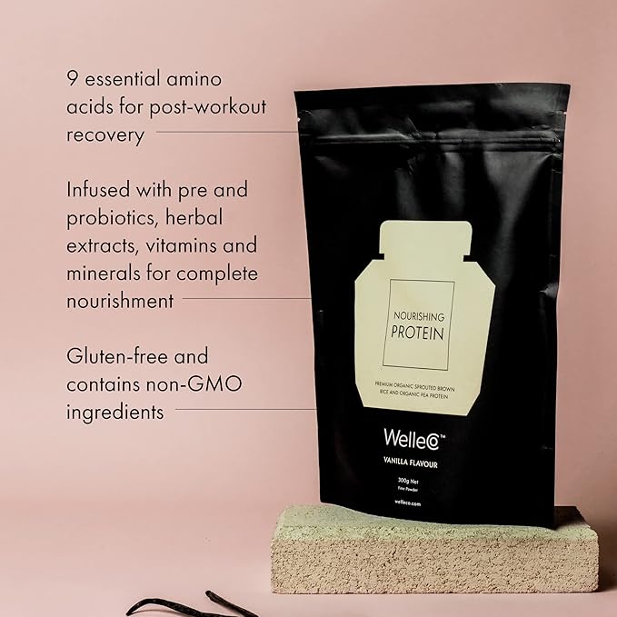 WelleCo Vegan Protein Powder, Gluten Free Premium Organic Sprouted Brown Rice & Pea Protein Blend, Low Carb & Dairy Free, for Energy, Muscle Recovery, 16g Protein Per Serving, Vanilla, 35.2oz Pouch