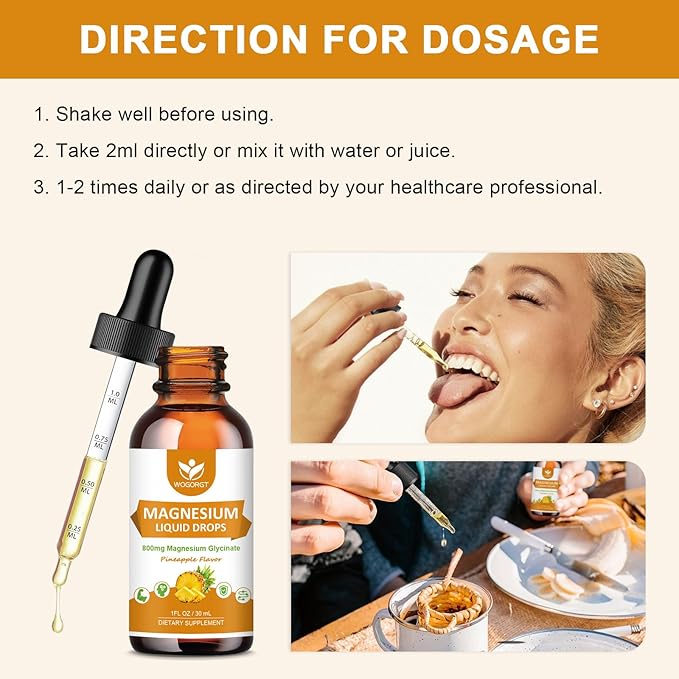 Magnesium Glycinate Liquid Drops with Citrate & Taurate - Cognition, Muscle & Focus, Liquid Magnesium Complex Supplement with Vitamin D3, GABA, L-theanine, Pineapple Flavor - 1 Fl Oz (2 Pack)