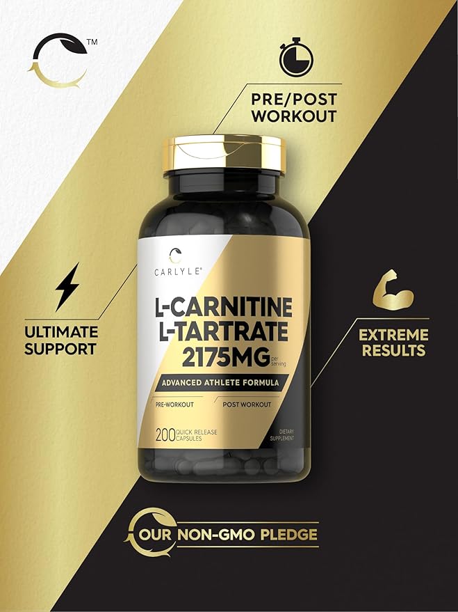 Carlyle L Carnitine Tartrate 2175mg | 200 Capsules | Advanced Athlete Formula | Workout Supplement | As L-Carnitine L-Tartrate | Non-GMO, Gluten Free