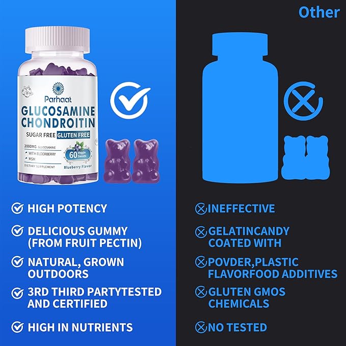 Glucosamine Chondroitin Gummies with MSM & Elderberry Extra Strength - Joint Support, Antioxidant Immune Support Supplement for Adults, Men & Women.Blueberry-2pack