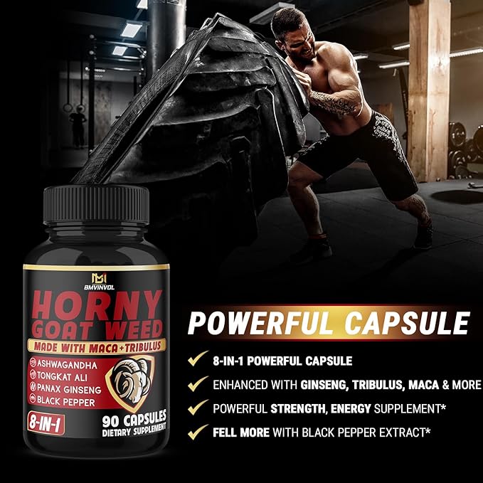 BMVINVOL 2Packs Horny Goat Weed Capsules - 180 Capsules for 6 Month Supply - Maca, Ginseng, Tribulus Terrestris, Ashwagandha