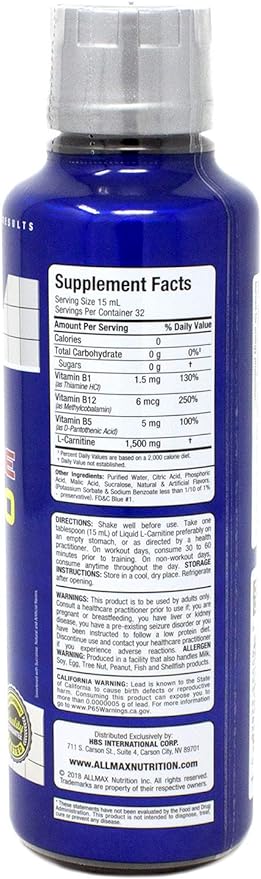 ALLMAX Nutrition Liquid L-Carnitine 1500, Blue Raspberry, 16 oz (473 ml)