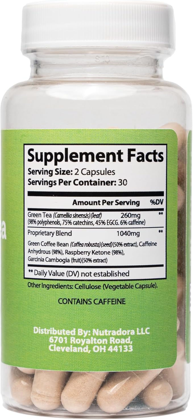 Green Tea Extract Capsules with EGCG and Green Coffee Bean Extract - Organic Herbal Supplement with Digestion Support for Women and Men, Vegan, 60 Pills