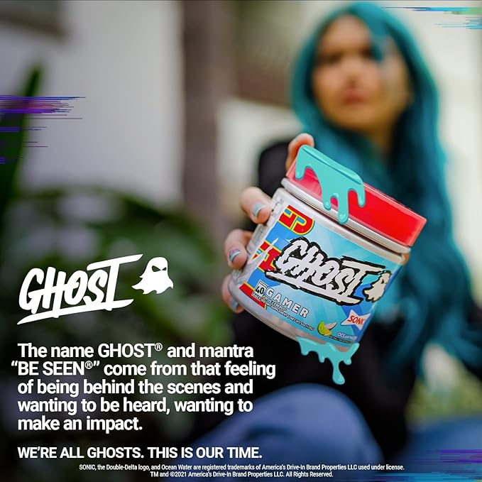 GHOST Gamer: Energy and Focus Support Formula - 40 Servings, Sonic Ocean Water - Nootropics & Natural Caffeine for Attention, Accuracy & Reaction Time - Vegan, Gluten-Free