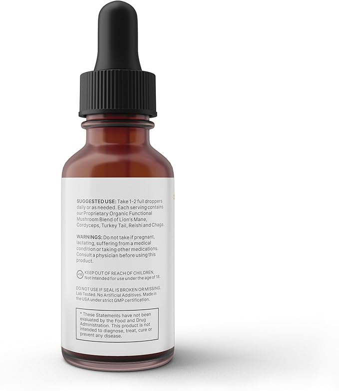 LUV Flow Drops®: Adaptogen Mushroom Blend for Mental Clarity & Energy, Vegan Keto, Focus & Immunity Support, Lion's Mane, Cordyceps, Reishi, USA Made, Non-GMO, 4-Pack 120 Servings