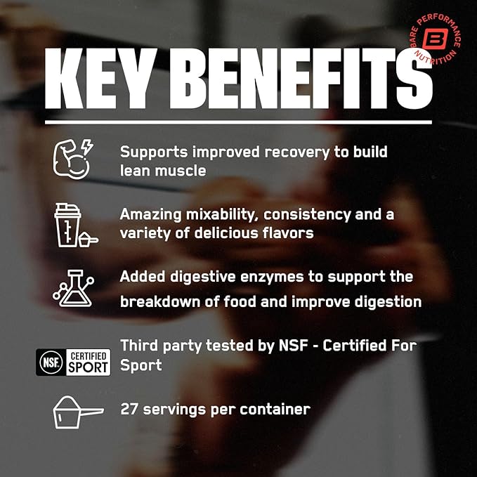 BARE PERFORMANCE NUTRITION, BPN Whey Protein + Casein Protein Powder Blend, Vanilla, 25g Protein per Serving Supports Lean Muscle Recovery, 27 Servings, Third Party Tested