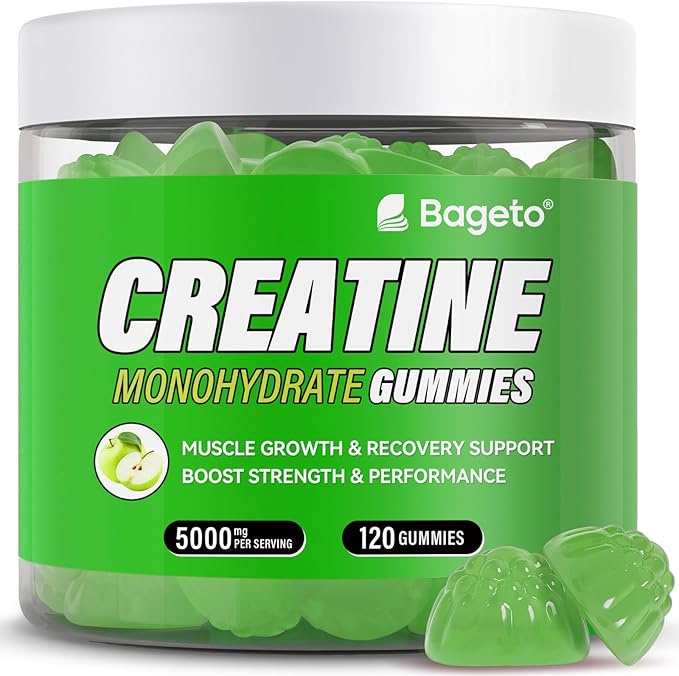 Creatine Monohydrate Gummies 5g for Men Women,Sugar Free Chewables Creatine Pre-Workout for Muscle Strength, Sour Green Apple, 120 Count
