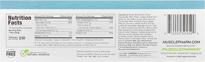 MusclePharm Combat Ready Protein Bar, Cinnamon Roll High Protein Bars, Combat Cravings, Fuel Performance & Meet Energy Demands, 20g Protein from Whey Protein, 3g Fiber, Gluten Free, 12 Bars