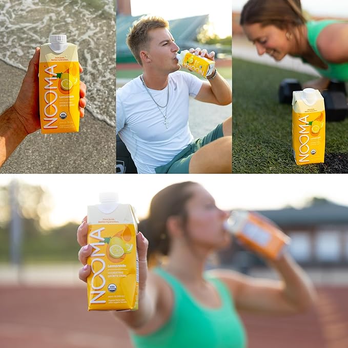 NOOMA - Hydrating Sports Drink - Electrolyte Drink with Organic Coconut Water - Organic & No Added Sugars - Rapid Hydration - 30 Calories & 505mg Electrolytes - Lemonade - 12 Pack (16.9oz each)