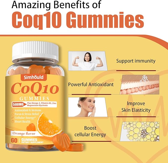 2 Pack CoQ10 500MG Gummies - Plus Omega-3, Magnesium, Vitamin B3 & Zinc - 3X Better Absorption Coenzyme Q10 Supplements for Heart Health, Cellular Energy & Antioxidant, Vegan, Non-GMO 120 Counts