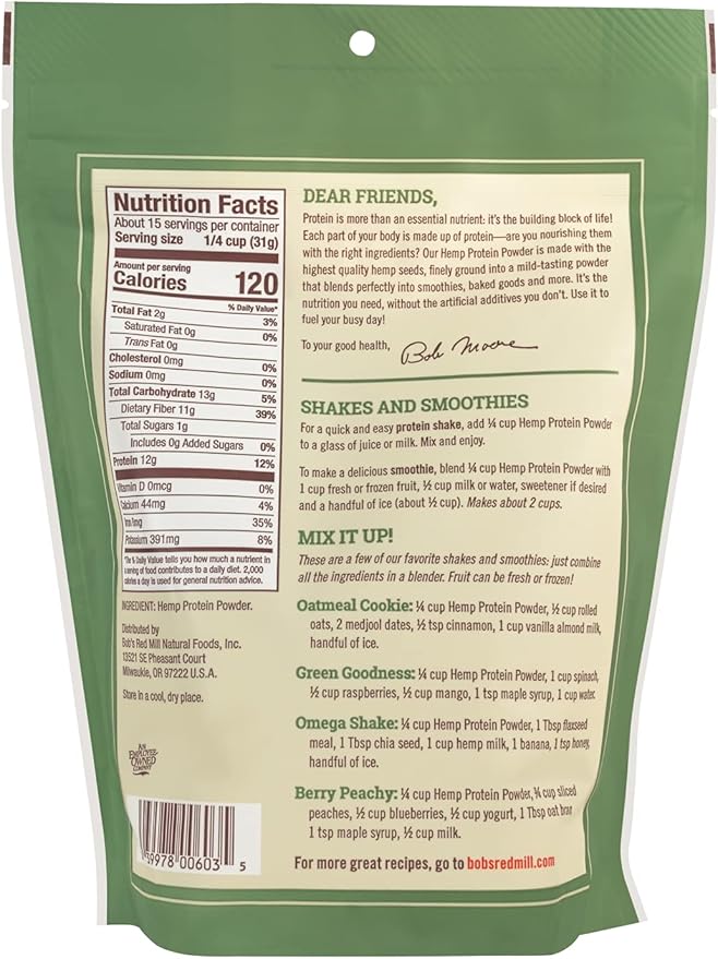 Bob's Red Mill Hemp Protein Powder, 16oz (Pack of 4) - Non GMO, Vegan, Paleo Friendly, Keto Friendly, Kosher