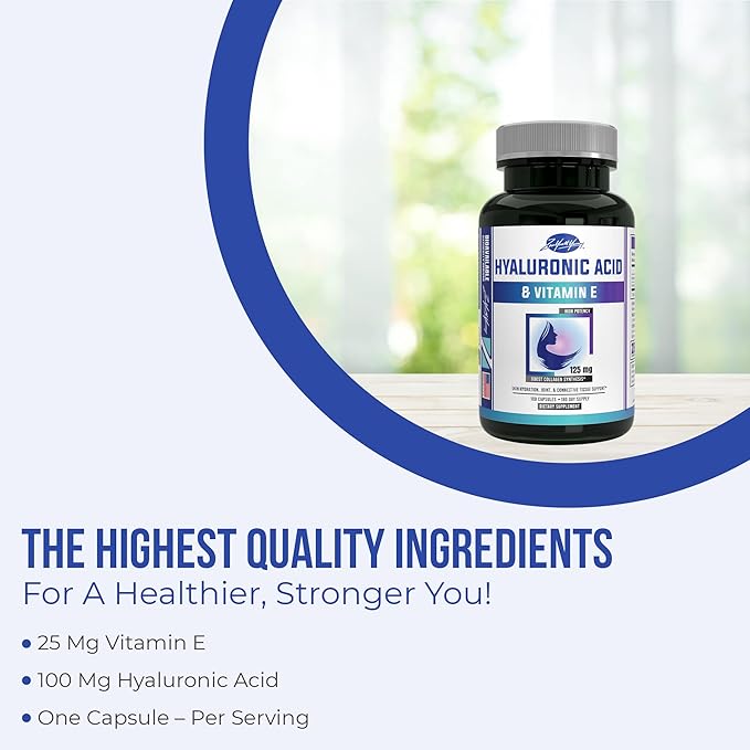 zyy Hyaluronic Acid Supplements with Vitamin E - Daily Anti Aging Beauty Supplement for Healthy Skin, Hair and Eyes, Supports Joint Lubrication & Immune System - No-GMO & Gluten-Free - 180 Capsules