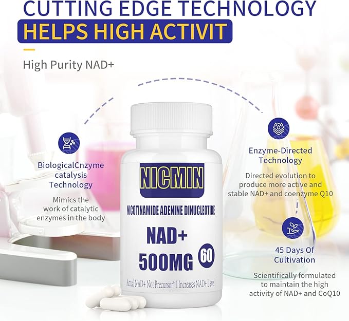 Liposomal NAD+ 500mg with TMG 300mg, Actual NAD+ Supplement (Not a Precursor) More Efficient Than NMN, Nicotinamide Riboside Alternative for Cell Energy, Healthy Aging and Muscle Repair 180 Capsules