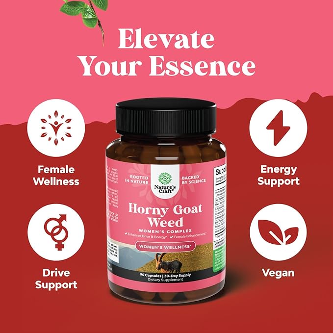 Horny Goat Weed for Women Complex - Invigorating Female Support Blend with Ashwagandha Panax Ginseng and Maca Root Capsules for Women for Helps Increase Drive Energy and Mood and Curb Dryness