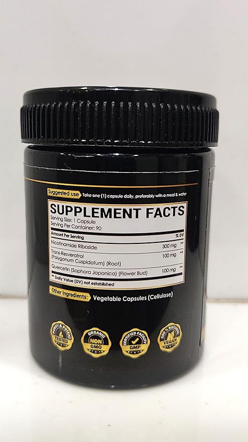 NAD+ Supplement with Nicotinamide Riboside, Resveratrol, Quercetin - 90 Count - 90 Days Supply