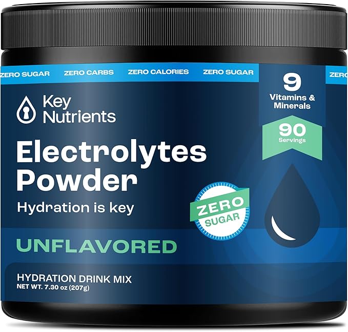 KEY NUTRIENTS Electrolytes Powder No Sugar - Unflavored Electrolyte Powder - Keto Electrolytes Powder - Unflavored Electrolytes - Hydration Powder - 90 Servings, Post Workout & Recovery