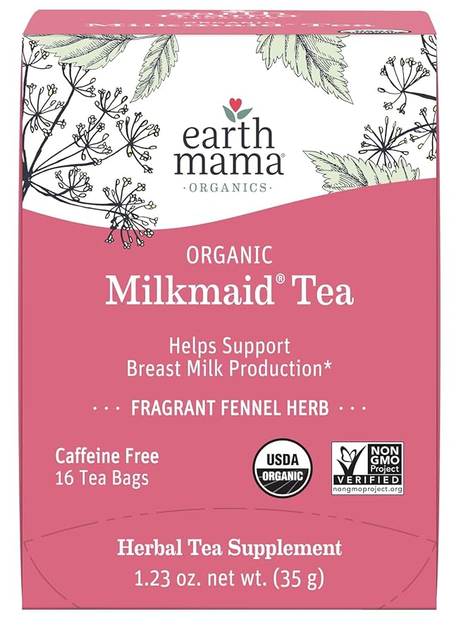 Earth Mama Organic Milkmaid® Tea | Lactation Support Herbal Tea Bags for Breastfeeding, Decaf Lactation Supplement for Increased Breast Milk Production, With Milk Thistle & Fenugreek (16 Count)