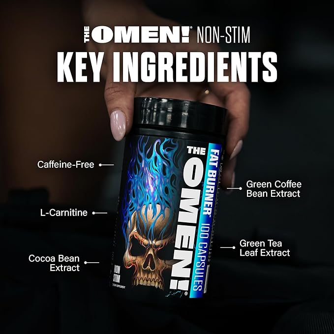 JNX SPORTS The Omen! Non-Stimulant Thermogenic Fat Burner – Caffeine-Free Dietary Supplement for Men & Women | Appetite Suppressant & Metabolism Booster | 100 Capsules