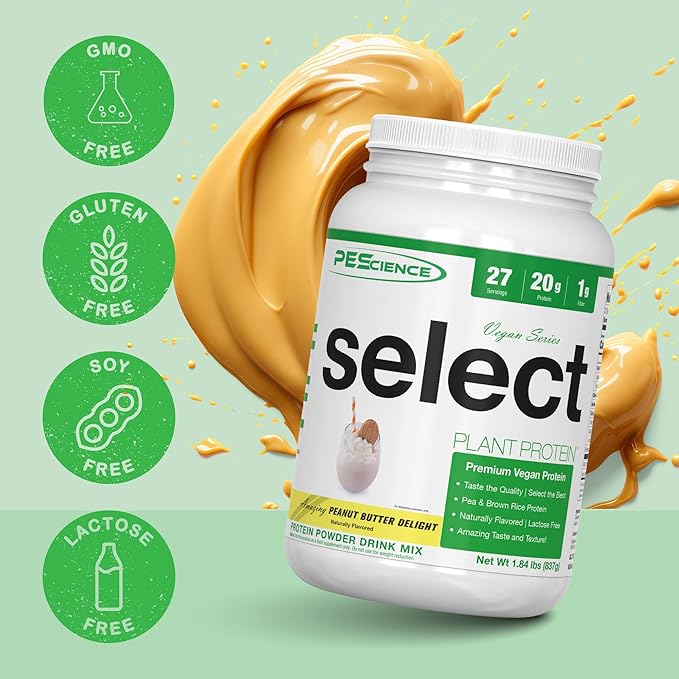 PEScience Select Vegan Plant Based Protein Powder, Peanut Butter Delight, 27 Serving, Premium Pea and Brown Rice Blend