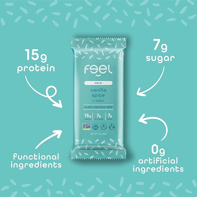Feel Vegan Protein Bars | Vanilla Chai Bliss | Keto | Gluten Free | Organic | Kava | 15g Plant Protein | Low Carb | High Protein | Dairy Free | Low Sugar | Grain Free | Nut Free | Soy Free | Non GMO - (Coconut Chai 10 Pack)