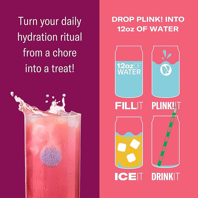 Plink! Fizzy Electrolyte Drink Tablets for Daily Hydration - 12ct Electrolyte Tablets + Sodium, Potassium, Magnesium, Low-Calorie, Low-Sugar Keto Electrolytes Powder Hydration Packets Water Flavoring