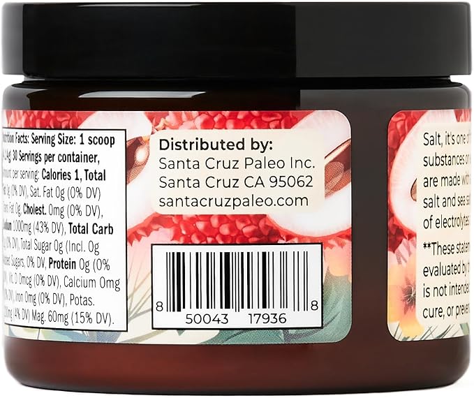 Santa Cruz Paleo Electrolyte Powder Lychee with Himalayan & Sea Salt, Magnesium, Potassium, Sugar-Free, 30 Servings