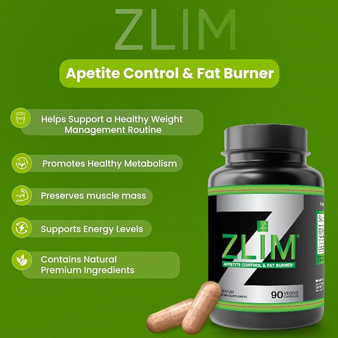 Zlim Appetite & Weight Supplement – Supports Healthy Digestion, Promotes Fiber & Antioxidant Intake, with Gymnema Sylvestre, Apple Pectin & Ashwagandha – All-Natural Ingredients (90 Veggie Capsules)