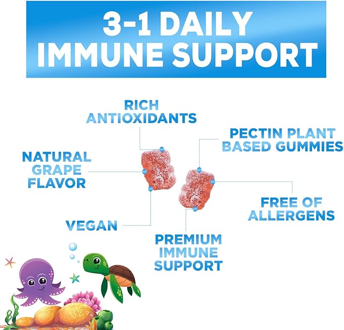 Kids Immune Support Gummies with Echinacea, Zinc & Vitamin C - Berry Flavor Chewable Kids Immunity Gummy Support, Non-GMO Gluten-Free Vegan - Daily Childrens Vitamins with Immune Support - 120 Gummies