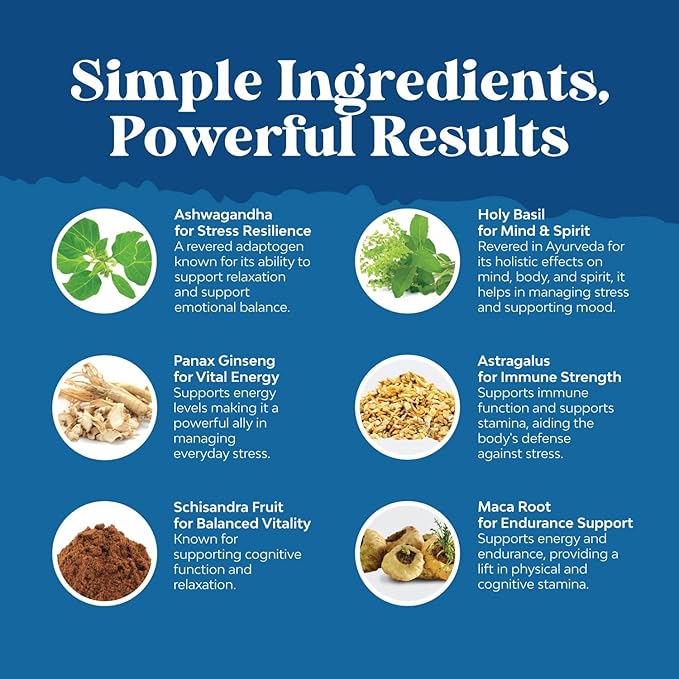 Herbal Adaptogen Mood Support Supplement - Calming Adaptogens Supplement for Stress & Cortisol Management with Ashwagandha Rhodiola Rosea & Maca Root - Vegan Non GMO & Daytime Friendly -120ct