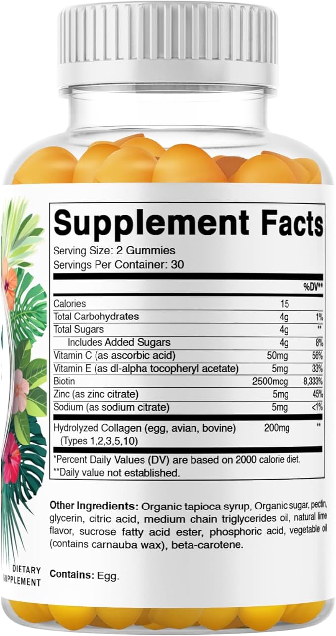 Vitamatic 2 Packs Hydrolyzed Collagen Gummies with Vitamin C, Zinc and Biotin, 200 mg - 60 Gummies (Total 120 Count)