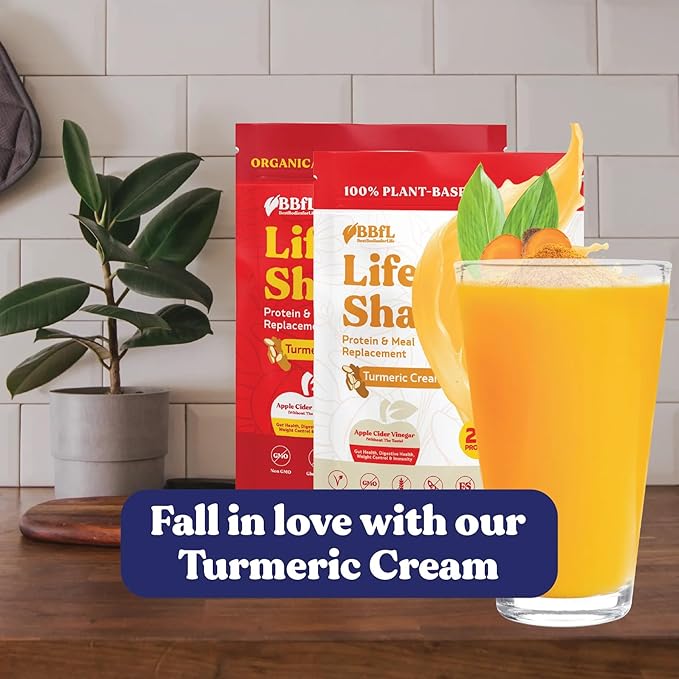 Meal Replacement Shakes, 21g Protein, Vegan Plant Based Protein Powder, Digestive Enzymes, All in One Shake (15 Servings, Turmeric Curcumin Cream)