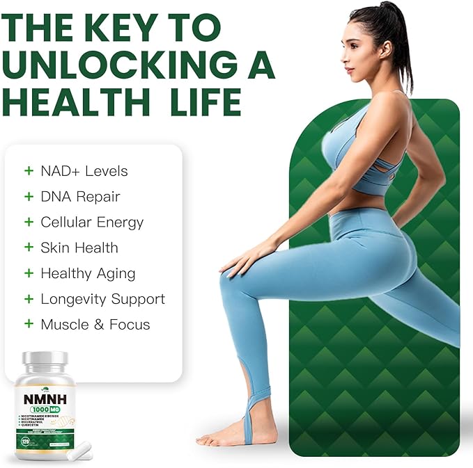NMNH(Dihydronicotinamide Mononucleotide),NMNH Supplement 1000mg Pure Nicotinamide Mononucleotide,NAD High Purity Supplement Alternative,for Energy,Focus,Non-GMO, Gluten Free,120 Capsules