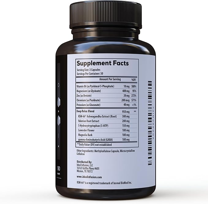 Ideal Infusion Nighttime Recovery & Deep Sleep Supplement: Relaxation and Stress Support - Magnesium Glycinate, KSM-66 (Melatonin Free) Muscle Cramp Relief, Vegan