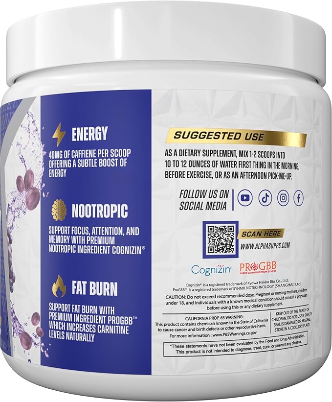 Amino NRG+ BCAA Amino & Energy Recovery Powder - Hydration Blend with Electrolytes - Focus Blend for Optimal Performance Support in Men & Women (30 Servings, Juicy Grape)