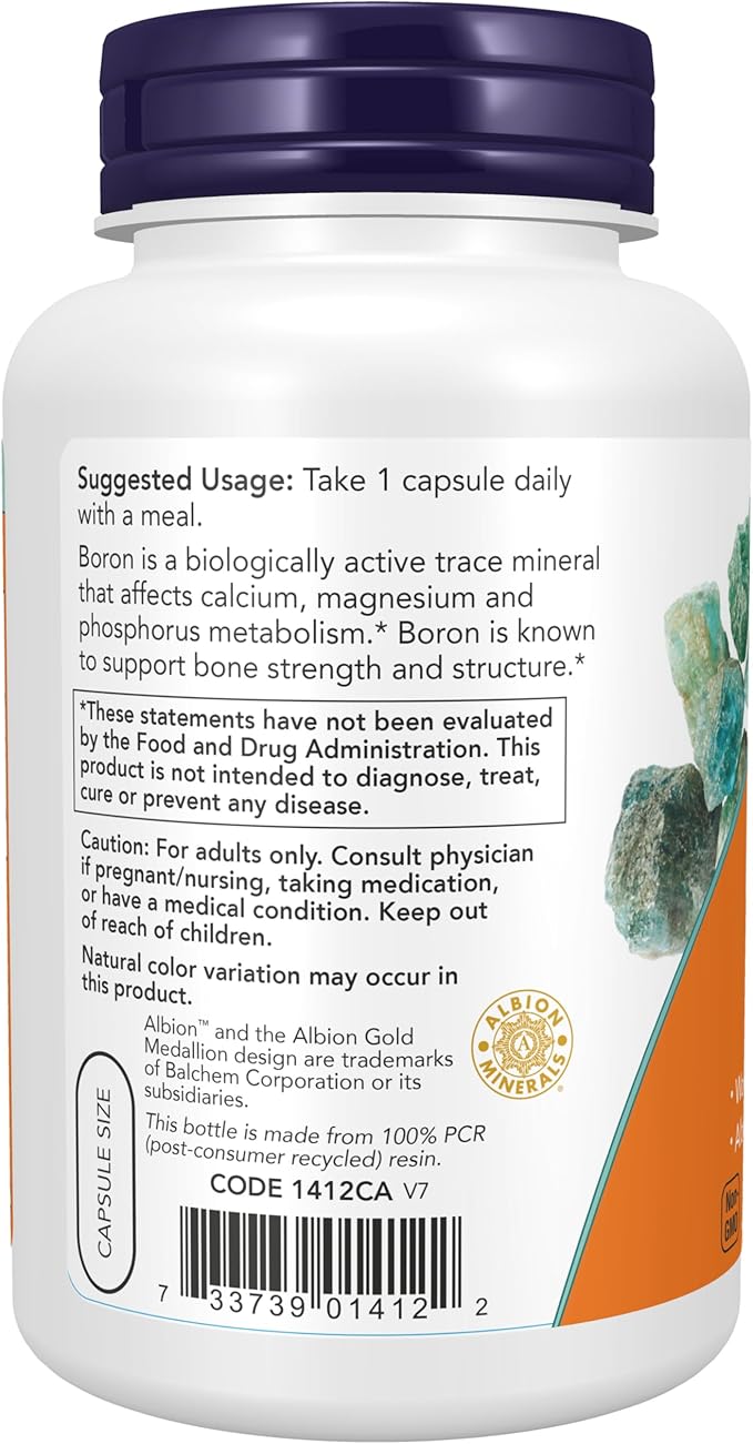 NOW Boron, 3 mg, 250 Capsules (Pack of 2)