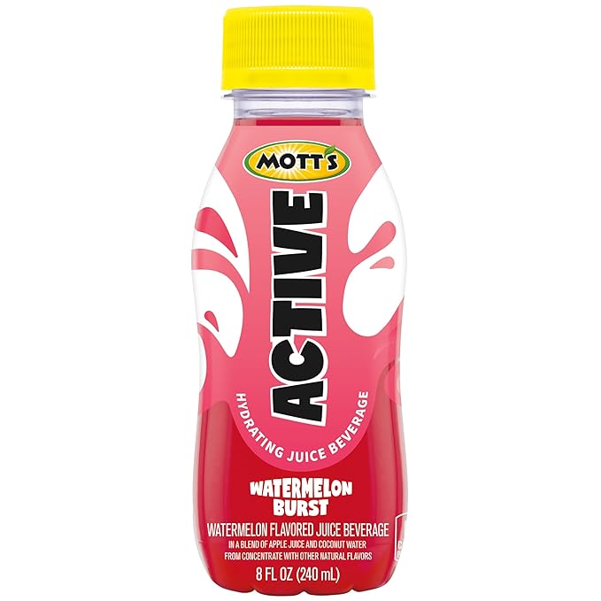 Mott's Active Watermelon Burst Hydrating Juice Beverage, 8 Fl Oz Bottles, 24 Count (4 Packs Of 6), Made With Naturally Sourced Electrolytes & Coconut Water, Gluten & Caffeine-free, Kosher