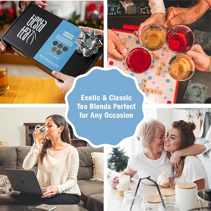 Tiesta Tea - Classic Tea Loose Leaf Father’s Day Tea Gift Set Sampler | High to No Caffeine | Hot & Iced Ready | Assorted English Breakfast, Green, Chai, Lavender & Herbal Blends | 5 Pouches