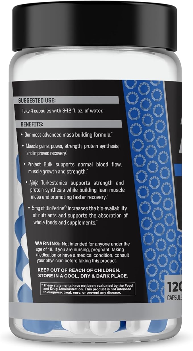 Anabolic Warfare Project Bulk, Mass Building Formula, Protein Synthesis, Strength, Muscle Definition, Made with Botanicals*