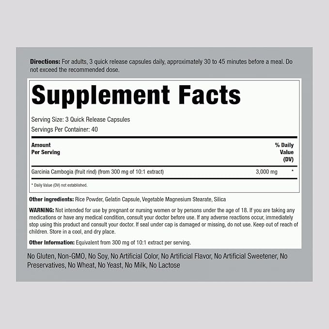 Piping Rock Garcinia Cambogia Extract | 3000mg | 120 Capsules | Concentrated Pills | Non-GMO, Gluten Free Supplement