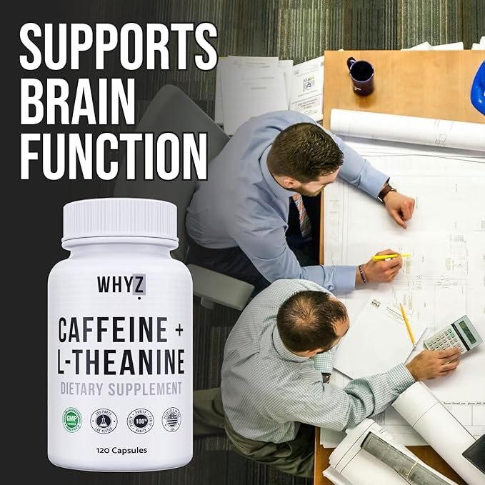 WHYZ Caffeine Pills with L-Theanine, 120 Capsules, Nootropic Stack Energy Pills, Energy Vitamins for Sustained Energy Focus & Cognitive Function, L Theanine Caffeine Energy Supplements for Women & Men