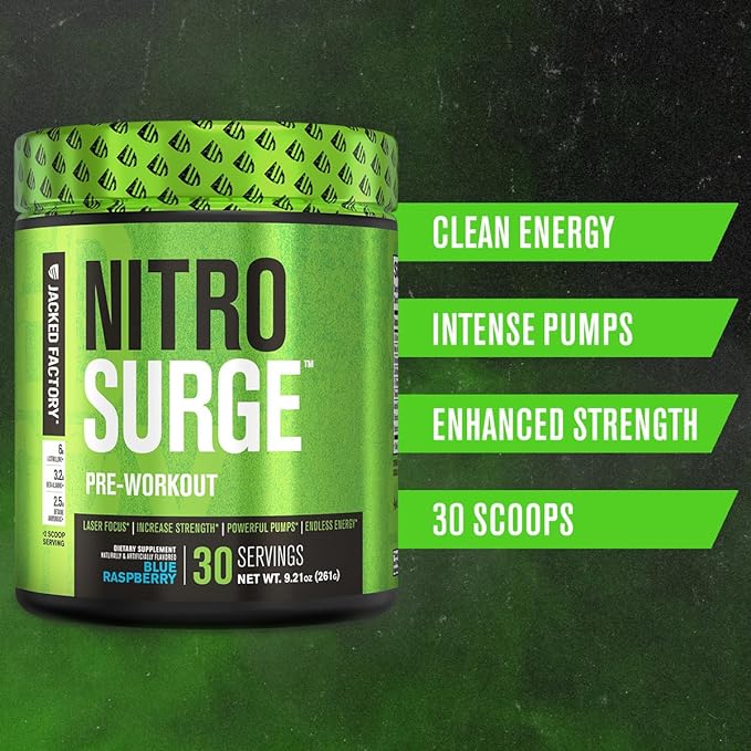 Jacked Factory Nitrosurge Pre-Workout in Black Cherry & Build XT Muscle Building Bundle for Men & Women