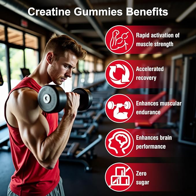Creatine Monohydrate Gummies for Men & Women, 140 Gummies, Strength and Endurance Enhancing Creatine Gummies, Gluten Free, Sugar Free, Strawberry Flavor
