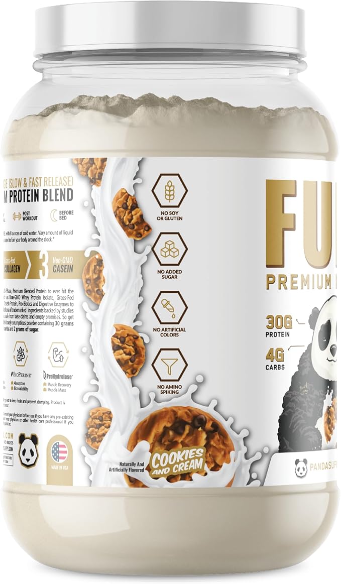 Panda Fuel Premium Protein Non-GMO Whey,Hydrolyzed Collagen,Casein,Probiotics,Digestive Enzymes, Keto Friendly,Time Release, 25 Servings (Cookies & Cream) (with inclusions)