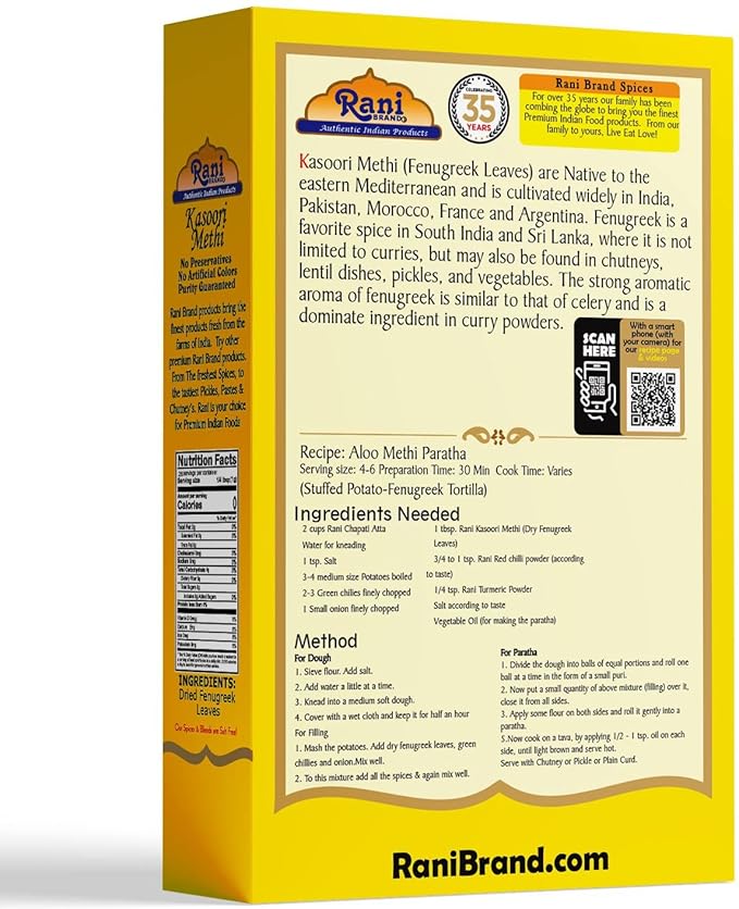 Rani Fenugreek Leaves Dried (Kasoori Methi) 1oz (28g) ~ All Natural | Vegan | Gluten Friendly | NON-GMO | Indian Origin