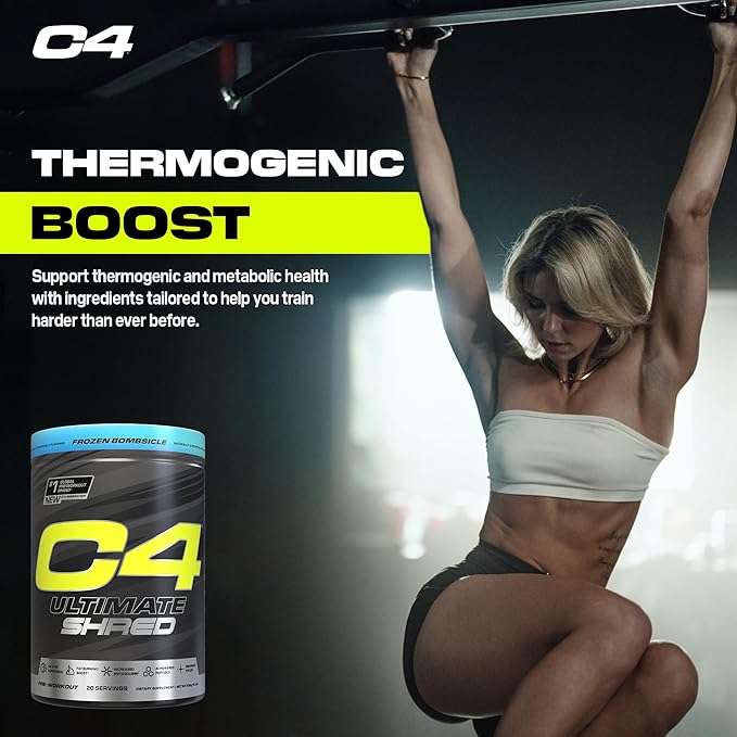 Cellucor C4 Ultimate Shred Pre Workout Powder, Metabolism Supplement with Cayenne Extract+300mg Caffeine+TeaCrine+Dynamine - Frozen Bombsicle, 20 Servings