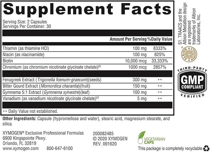XYMOGEN MedCaps is - Herbal + Nutrient Support for Metabolic Health - Includes Chromium, Biotin, Niacin, Thiamin, Vanadium, Fenugreek Extract, Bitter Gourd Extract, Gymnema 5:1 Extract (60 Capsules)