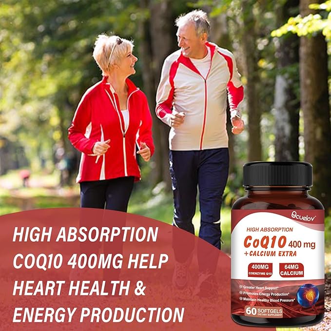 CoQ10 400mg Capsules, Coenzyme Q10 High Absorption Supplements | Heart Supports & Cellular Energy Production Supplement, No Dairy, No Gluten - 60 Capsules (30 Serv)