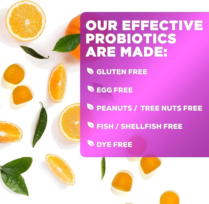 Probiotic Gummies for Women, Men & Teens - 5 Billion CFUs, 6 Probiotic Strains, Orange Flavor - Daily Gummy Probiotics Supplement for Natural Digestive Health, “Good” Gut & Immune Support - 60 Count